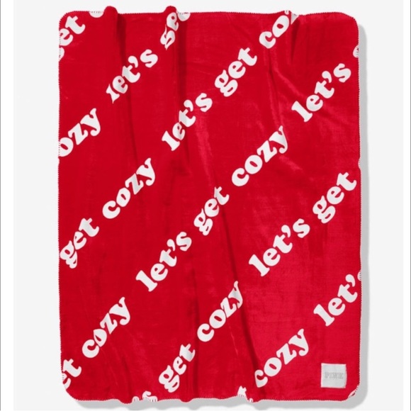 VICTORIA’ SECRET PINK SHERPA BLANKET RED LET’S GET
